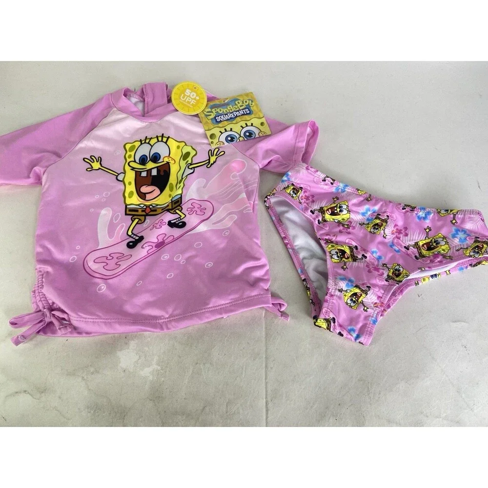 SpongeBob SquarePants 2 Piece Top and Bottoms Swim Set Swimwear Girls Size 4